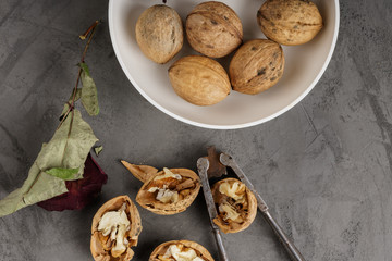 Vintage nutcracker with dry wallnuts