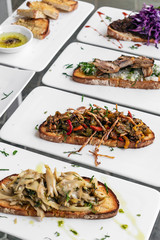 portuguese tiborna toasted open sandwich tapas snacks on table