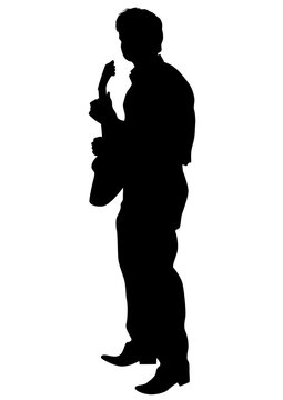 Music man whit jazz band on white background