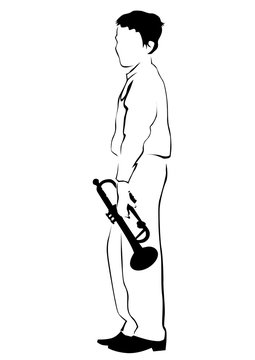 Music man whit jazz band on white background