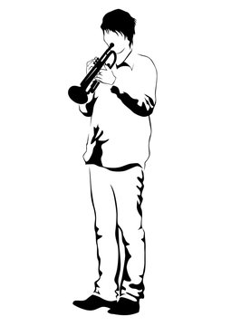 Music man whit jazz band on white background