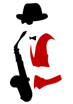 Music man whit jazz band on white background