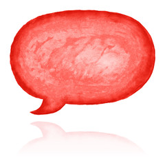 Red ellipse speech bubble icon with watercolor paint texture isolated on white background.