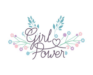 girl power label with flower isolated icon