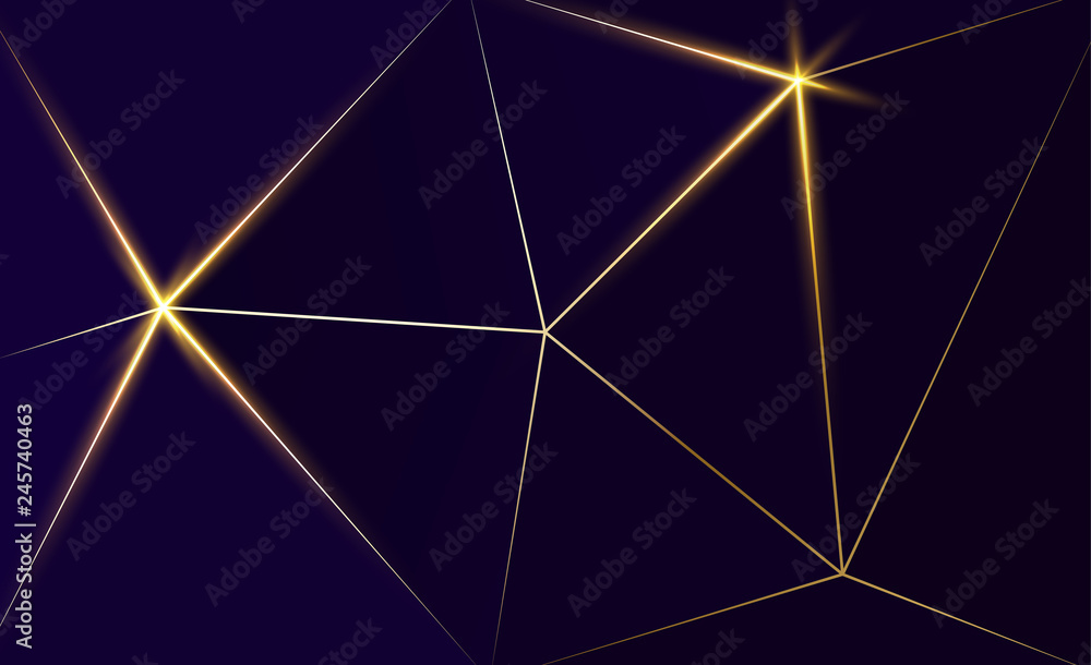 Wall mural purple background with gold shiny abstract network pattern.