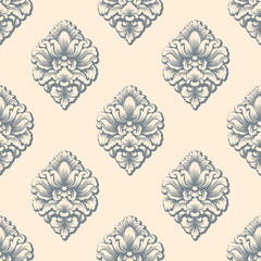 Vector damask seamless pattern background. Classical luxury old fashioned damask ornament, royal victorian seamless texture for wallpapers, textile, wrapping. Exquisite floral baroque template.