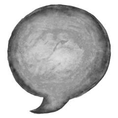 Gray circle speech bubble icon with watercolor paint texture isolated on white background.