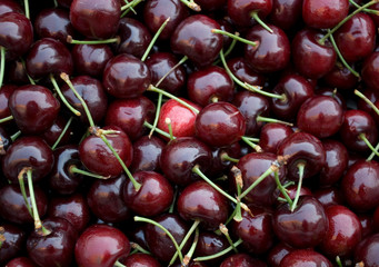 red, fresh, ripe, and sweet cherries, at local fruit market, vitamin, diet, berry, Milan, Italy