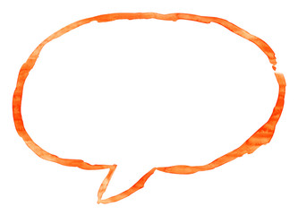 Orange ellipse speech bubble icon with watercolor paint texture isolated on white background.