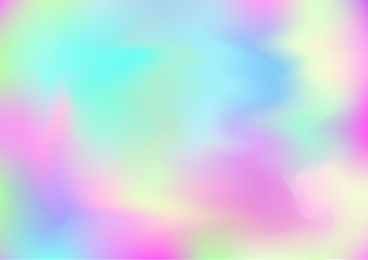 Hologram Magic Dreamy Vector Background. Rainbow Girlie Iridescent Gradient, Holographic Fluid Poster Wallpaper. Bright Pearlescent Hologram Fairy Cool Web Banner. Modern Tech Music Sound.