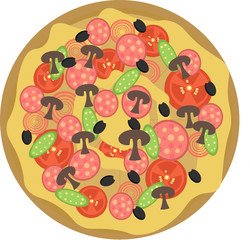 Slice of Italian pepperoni pizza on white background, top view