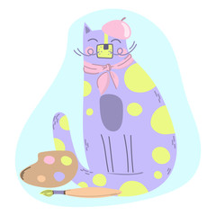 ART CAT Comic Animal Cartoon Vector Illustration Set for Print, Fabric and Decoration.