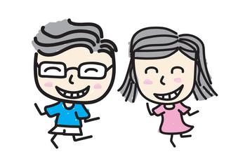 Boy and Girl smile In love., kid draw style.