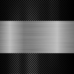Carbon background with metal plate on front, vector eps10