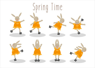 Cute easter bunny on roller skates: Spring Time