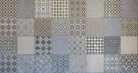 Old wall ceramic tiles patterns handcraft from thailand parks public