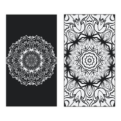 Set of two flyer pages ornament illustration concept. Art traditional, Islam, Arabic, Indian, magazine, elements with mandala. Vector greeting card or invitation layout design