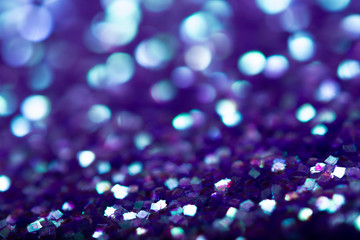 Blue glitter texture. Festive sparkling sequins background closeup.