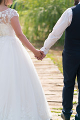 Fototapeta na wymiar newlyweds hold hands