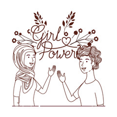 women with label girl power character