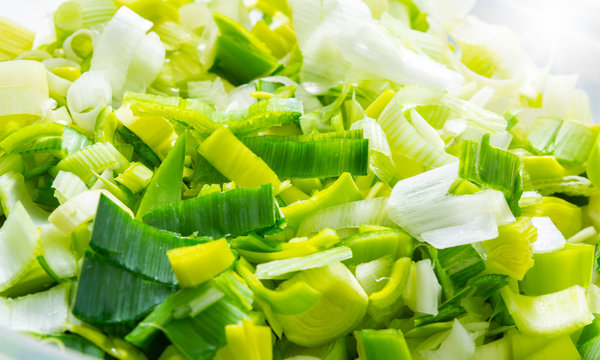 Porree, raw and cut - Closeup