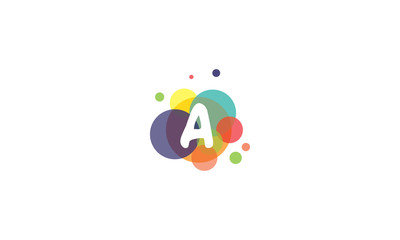 Bright and colorful image of the letter A, against the background of multicolored circles.