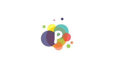 Bright and colorful image of the letter P, against the background of multicolored circles.