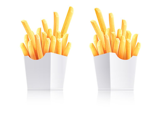 French fries. Potatoes in paper box. Snack fast food takeaway.
