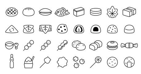 Japanese Desserts and Sweets Icon Set (Thin Line Version)