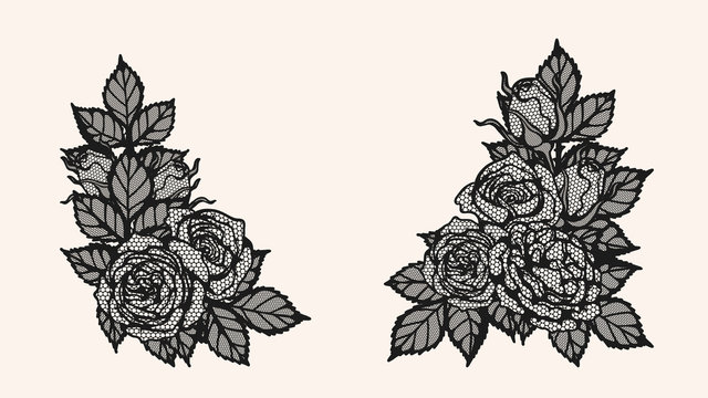 
Rose lace ornament vector by hand drawing.Beautiful flower on brown background.Sunset memory rose vector art highly detailed in line art style.Flower tattoo for paint or pattern. 