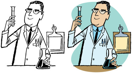 A scientist mixes chemicals in a beaker during an experiment.
