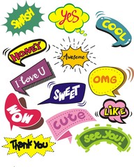 set of fun doodle bubble tetx vector illustration