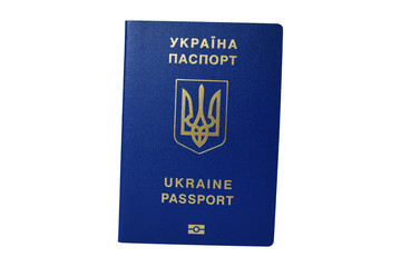 Foreign passport of Ukraine isolated on white background. Ukrainian traveler. The Ukrainian migrant. Visa-free regime for Ukraine