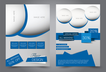 Abstract flyer template. Business brochure design. Blue color. Vector illustration.