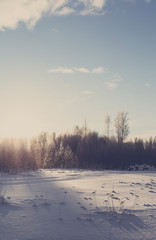 Wintry wonderland in Finland. Image has a vintage effect applied.