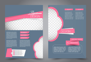 Abstract flyer template. Business brochure design. Grey and pink color. Vector illustration.