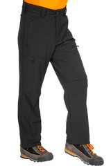 black softshell pants in front of white background