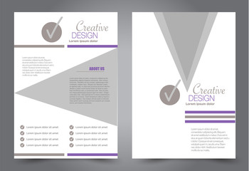 Flyer template. Design for a business, education, advertisement brochure, poster or pamphlet. Vector illustration. Purple color.