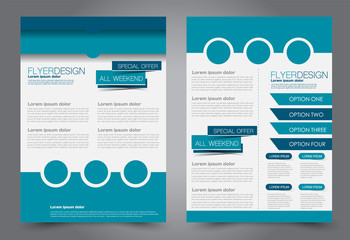 Flyer template. Brochur design for a business, education, advertisement. A4 poster layout Vector illustration. Blue color.