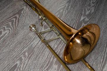 Fototapeta na wymiar copper colored trombone