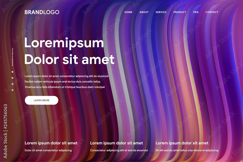Poster website or mobile app landing page with vibrant gradient background. bright liquid and colorful flui