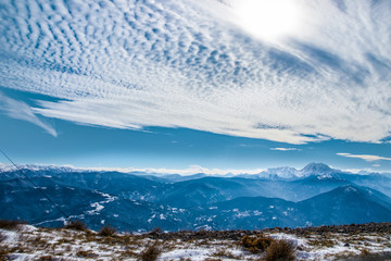 Panoramic view of the mountains of Evritania in Greece. View from Velouchi mountain
