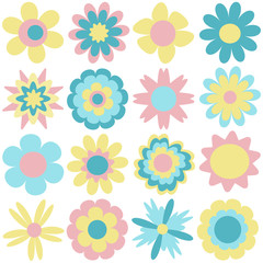 Fototapeta na wymiar Set of cute flowers in pastel colors. Spring and summer design, vector