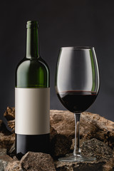mockup red wine bottle with the glass