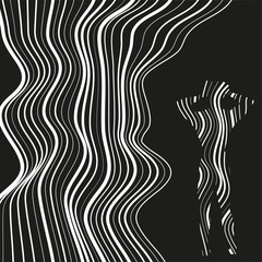 Abstract image of lines and silhouette of a person. Man and stripes.Psychological problems.