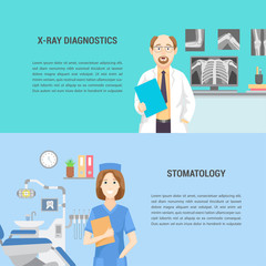 Set of horizontal medical banners flat design.