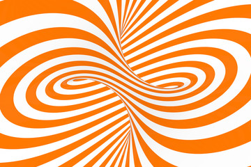 Torus 3D optical illusion raster illustration. Hypnotic white and orange tube image. Contrast twisting loops, stripes ornament.
