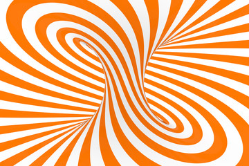 Torus 3D optical illusion raster illustration. Hypnotic white and orange tube image. Contrast twisting loops, stripes ornament.