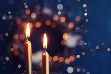 Christmas/easter/wedding/housewarming card with easter wreath ,figures of wooden birds and eggs