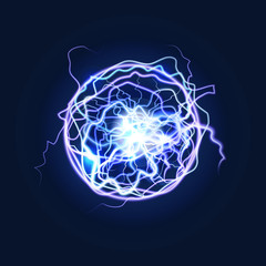 Lightning Sphere Powerful Electrical Energy Discharge. Vector